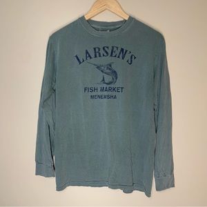Comfort Colors Larsen's Fish Market Menemsha Green Long Sleeve Shirt Size Small